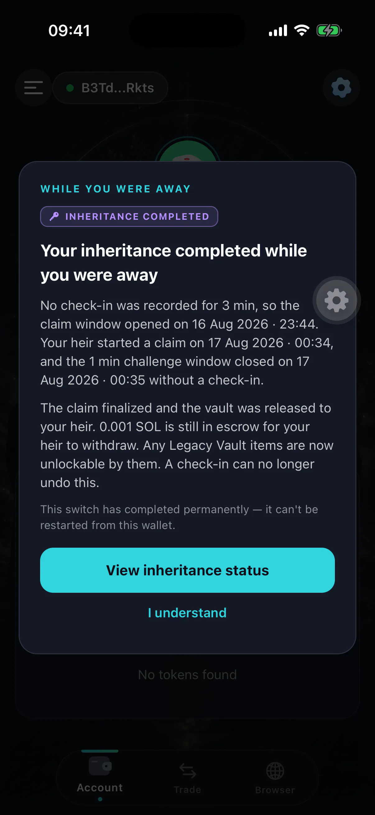 The while-you-were-away modal reporting what happened during the owner's absence
